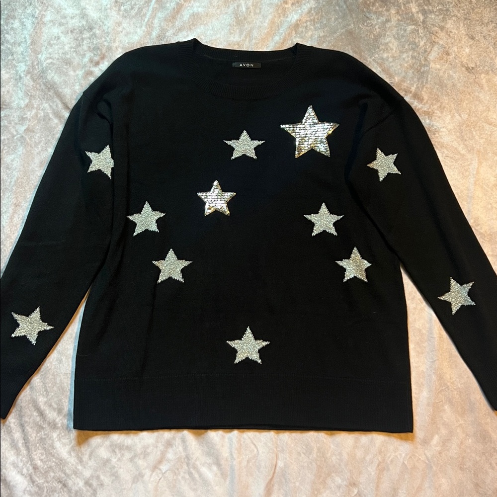 Avon Black Sweater with Silver Stars